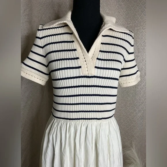 Moon River Black and White Cuffed Sleeve Sundress - Picture 5 of 16